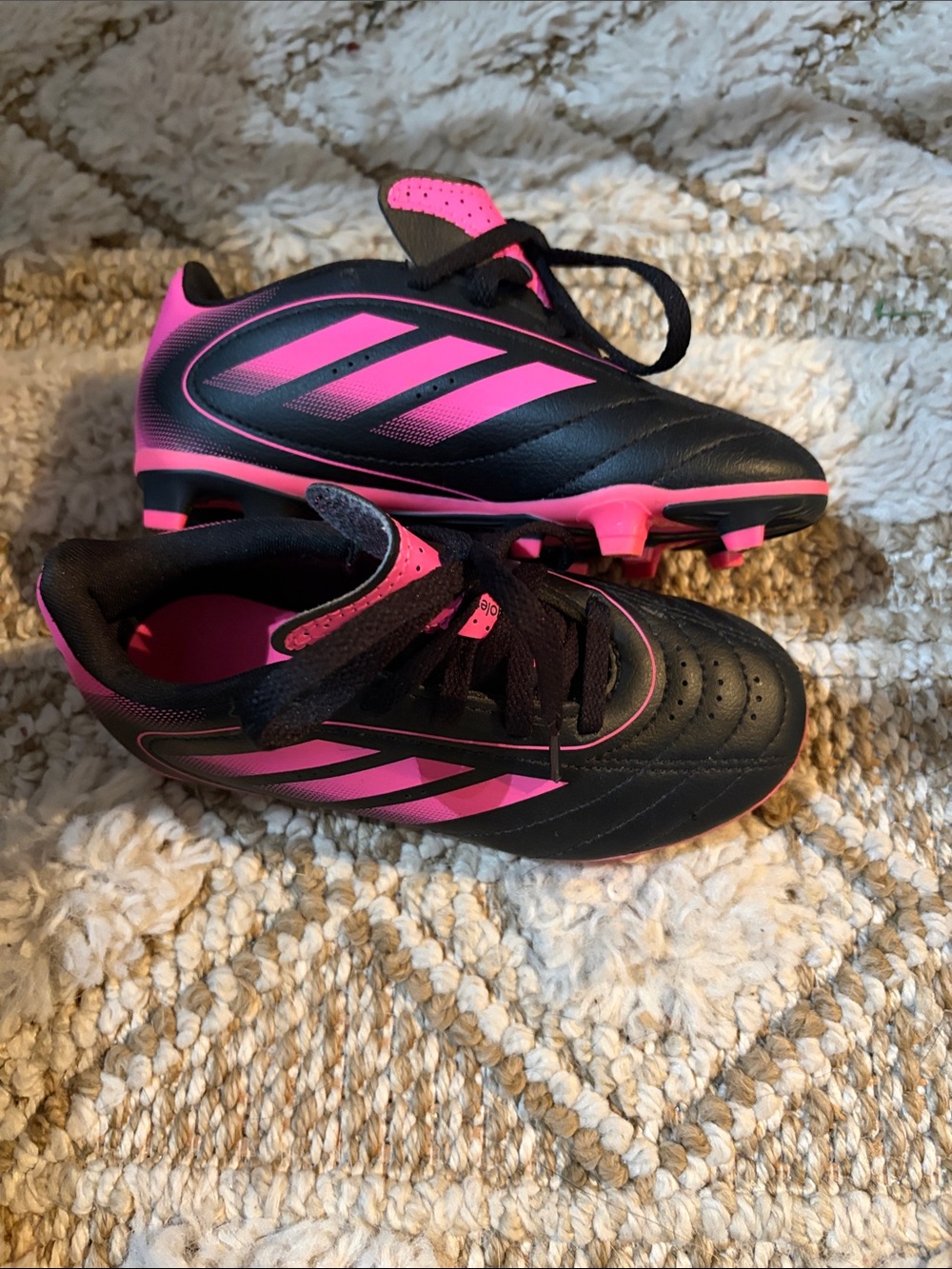 adidas Kids Black and Hot Pink Soccer Cleats
